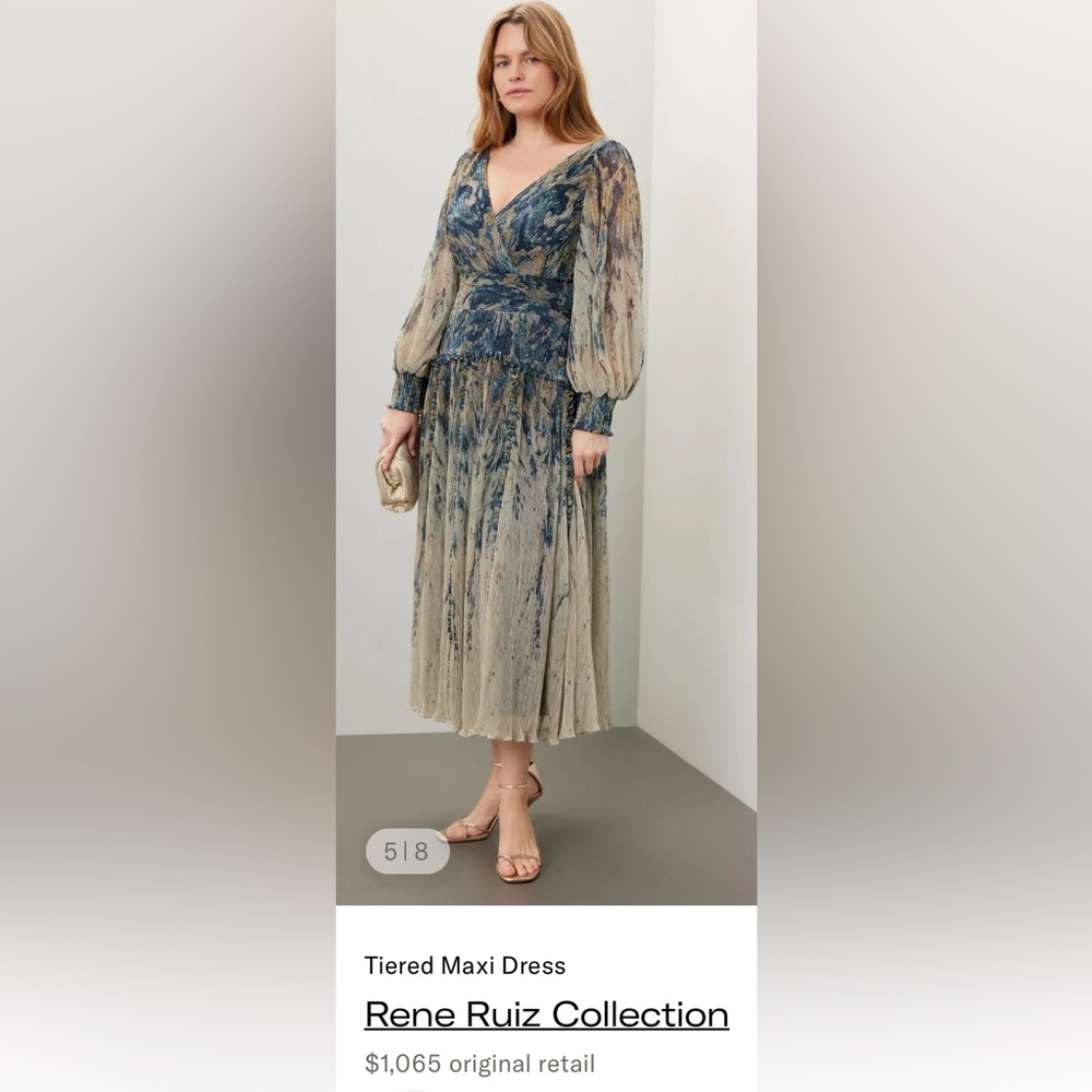 Rene Ruiz Collection Tiered Pleated Long Sleeve Maxi Dress - Picture 2 of 11